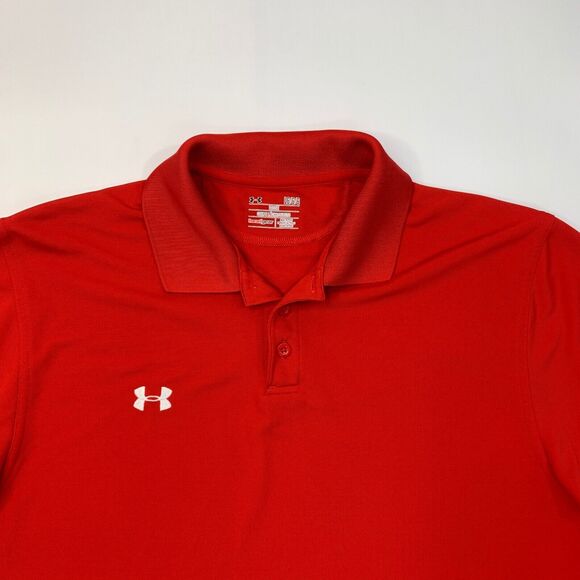 Under Armour Polo Shirt Mens L Large Poppy Heatgear Short Sleeve Performance - Picture 3 of 10